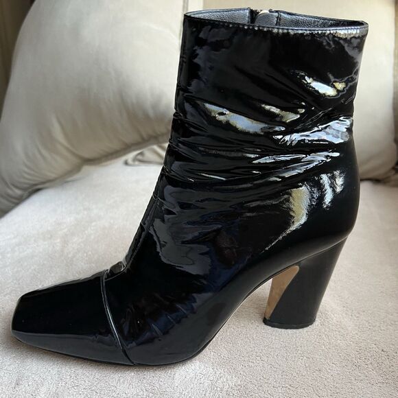 Jimmy Choo Black Patent Leather Block Heel Ankle Boot Women EU 36.5 US 6.5 Chic - Picture 2 of 16